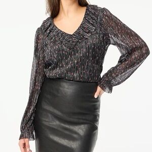 J.Crew Black Metallic Floral Blouse XXL | Holiday Party NYE Top Plus Size